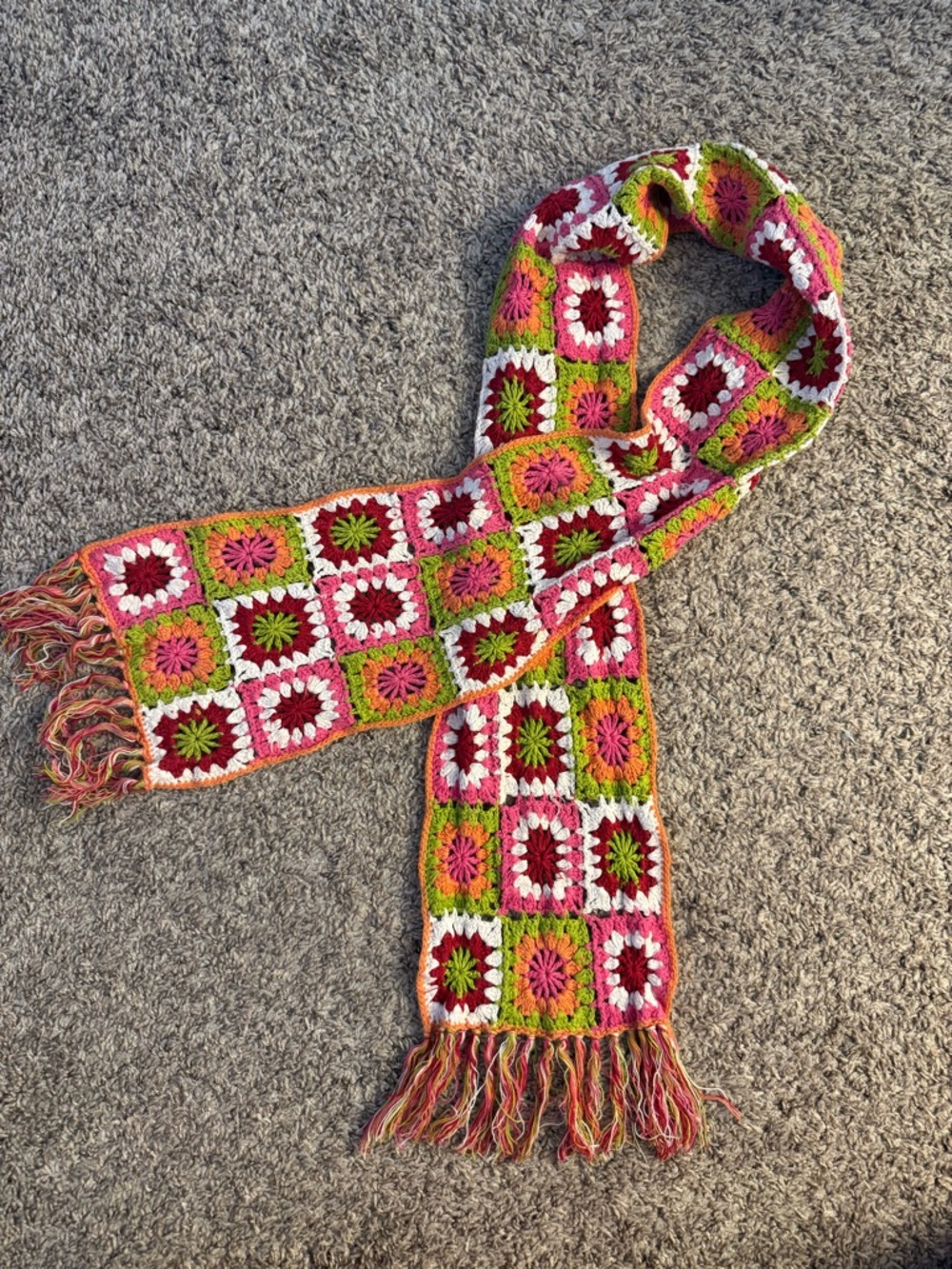 American Rag Multicolor Crochet Granny Square Scarf - Pink, Green, White, Orange